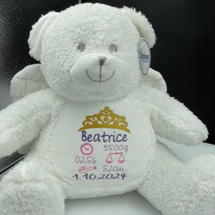 Personalisiertes Kuscheltier Teddybär mit Bestickung der Geburtsdaten